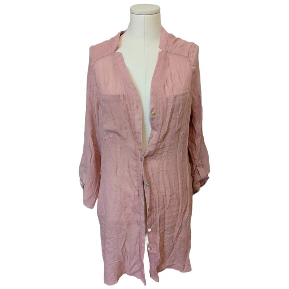 Womens Blush Pink Tunic Button Up V-Neck Top Lagenlook Pastel Boho Coastal Sz L - Picture 2 of 7